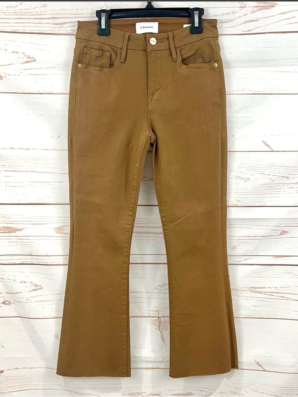 Frame Coated Denim Mid Rise Le Crop Mini Boot Flare Jeans